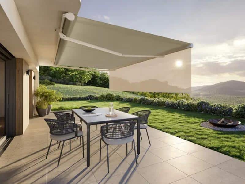 Evening patio awning extended