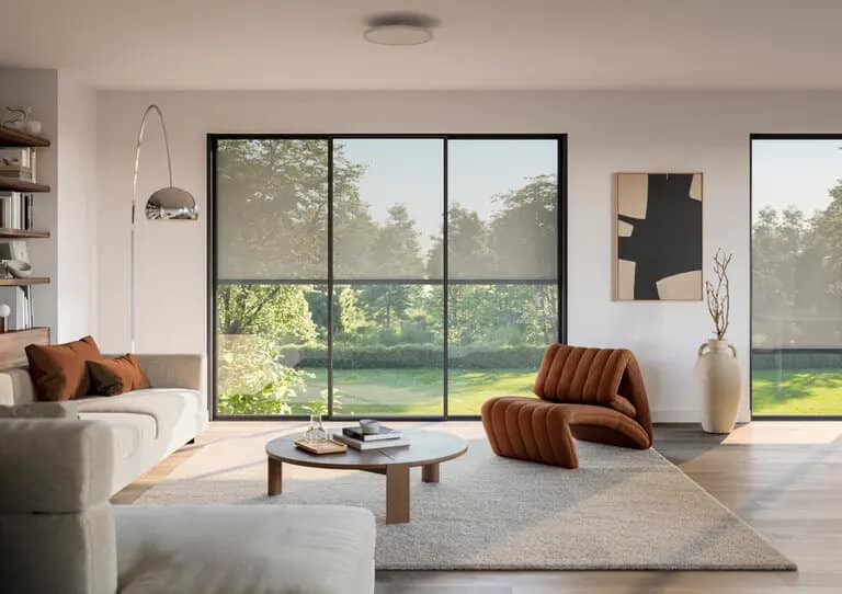 Vertical awning for glare-free living room