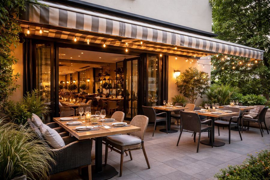 Restaurant patio with privacy screen enclosure