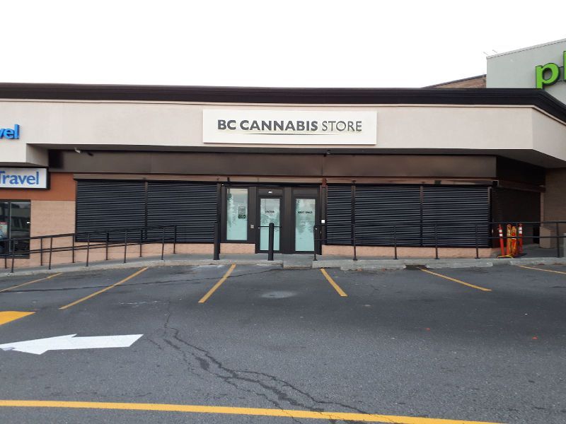Commercial roll-up security shutter on a licensed cannabis dispensary