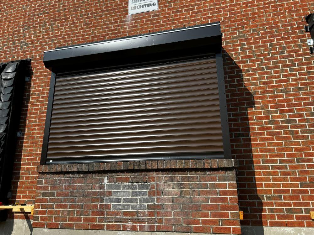 Roll-up shutter on a commercial loading bay dock